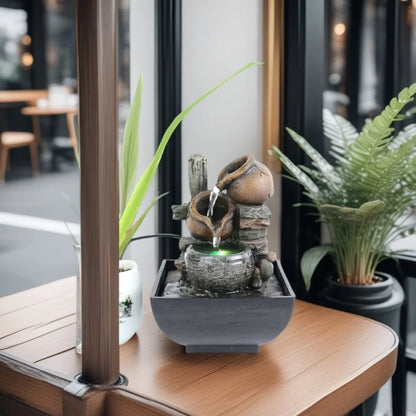 三层桌面流水摆件｜禅意风水静心LED假山喷泉 家居装饰