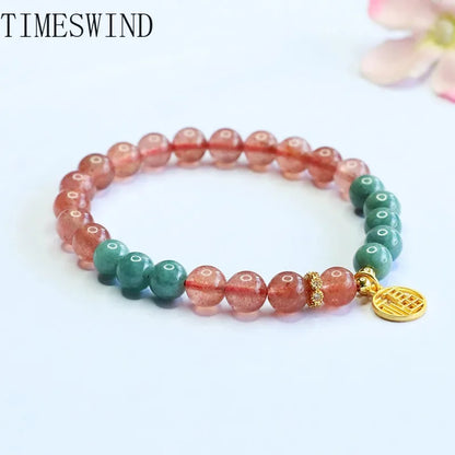 Strawberry Crystal & Jade 'Fu' Beaded Bracelet — Certified Luck