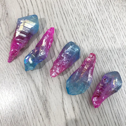 粉蓝电镀石英水晶尖原石摆件｜水族造景 风水净化能量