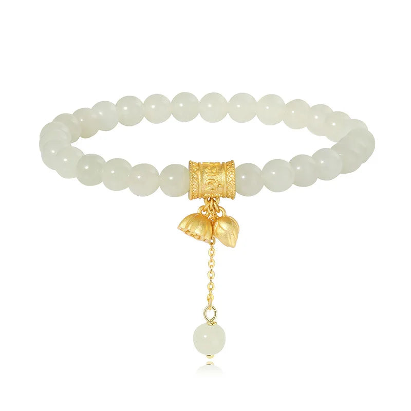 莲韵·和田白玉堆叠手串｜莲花流苏护身开运饰品