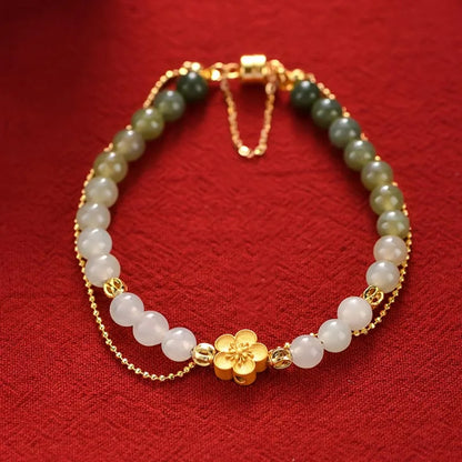 Peach Blossom Hotan Jade Hand-String Bracelet — Romance & Protection