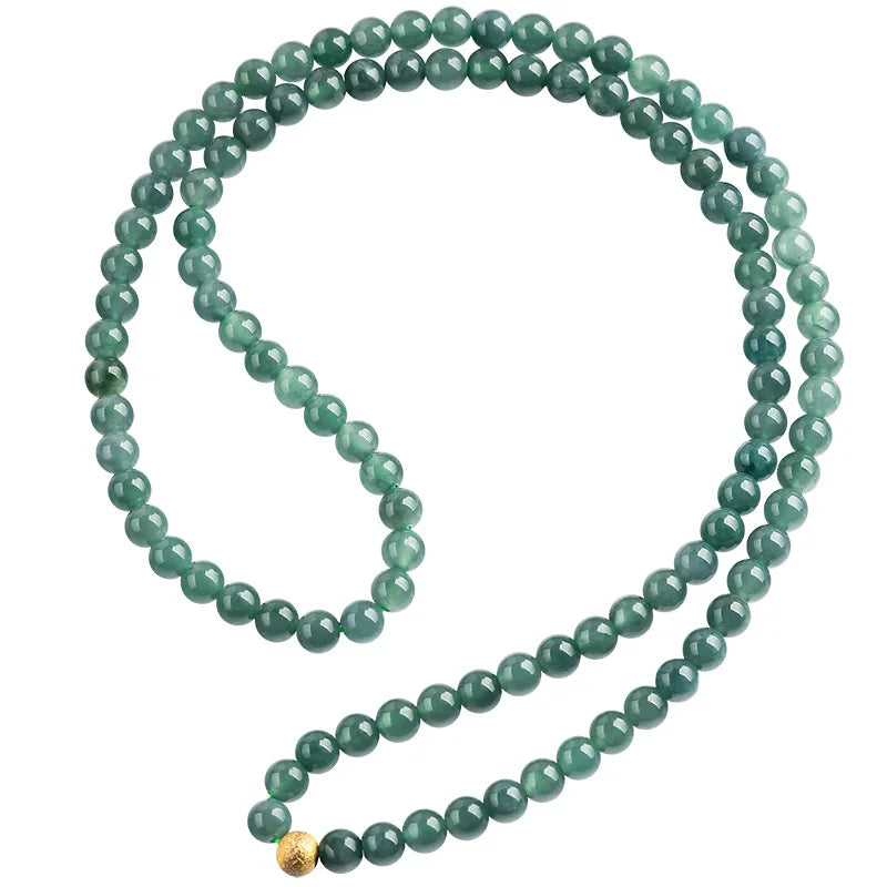 6mm Blue Jadeite Three-Loop Necklace & Bracelet — Ice Seed Water Jade