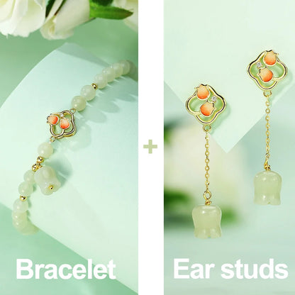 Hetian Jade Green Blossom Bracelet | 925 Silver Link