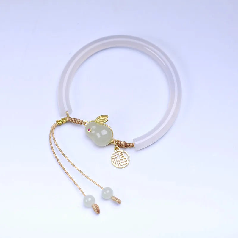 Vintage Hetian-Style Jade Water-Drop Charm Bracelet