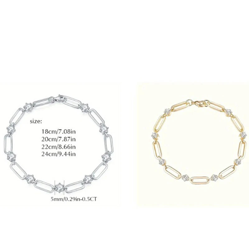 Moissanite Heart Bracelet — S925 18K White Gold Plated Elegant Link