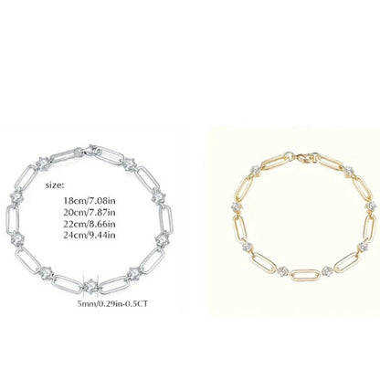 Moissanite Heart Bracelet — S925 18K White Gold Plated Elegant Link