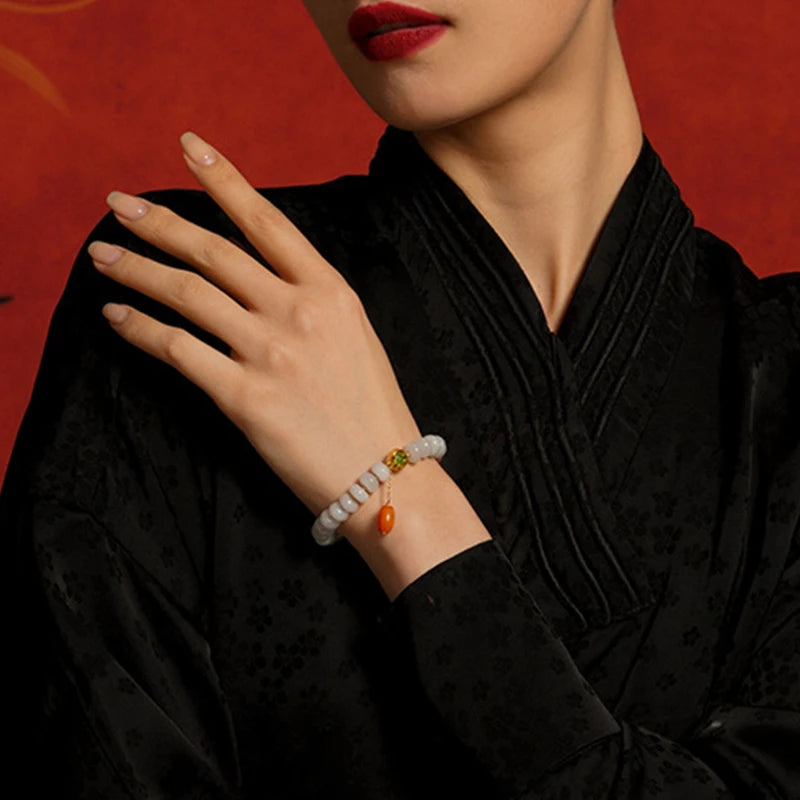 Emerald Rhodochrosite Bead Bracelet with S925 Agate