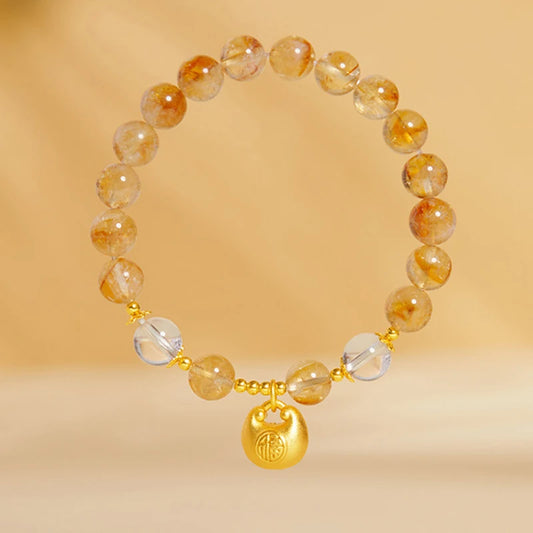 Natural Yellow Tower Crystal Golden White Crystal Lucky Charm Stone Original Design Enhance Energy Purification Wealth Bracelet