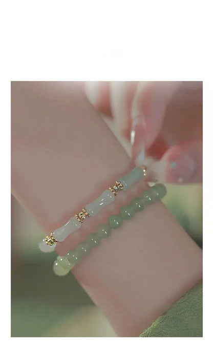 Hetian Jade Bamboo Knot Handchain Gold-Silk Bracelet