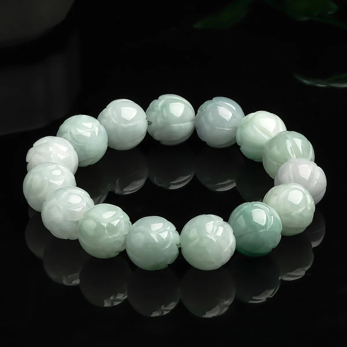 Natural Hotan Ice Jade Lotus Bracelet｜Elegant Unisex Strand