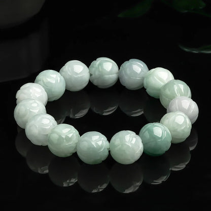 Natural Hotan Ice Jade Lotus Bracelet｜Elegant Unisex Strand