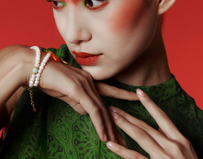 925 Sterling Silver Double Freshwater Pearl Chain Bracelet for Wedding