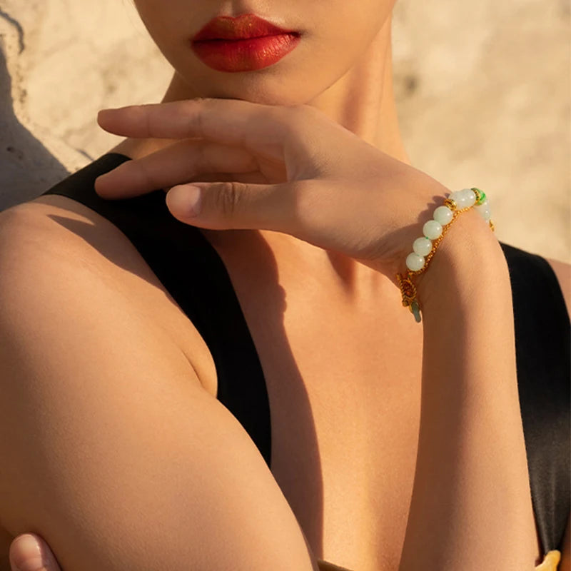 Natural A-Grade Jadeite Bead Bracelet — S925 Silver Mother's Gift