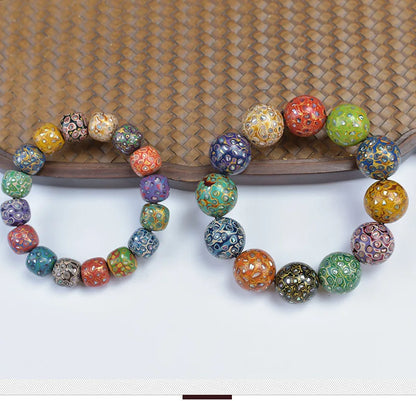 Antique Wood Circle Bracelet with Mother-of-Pearl Luck Charm