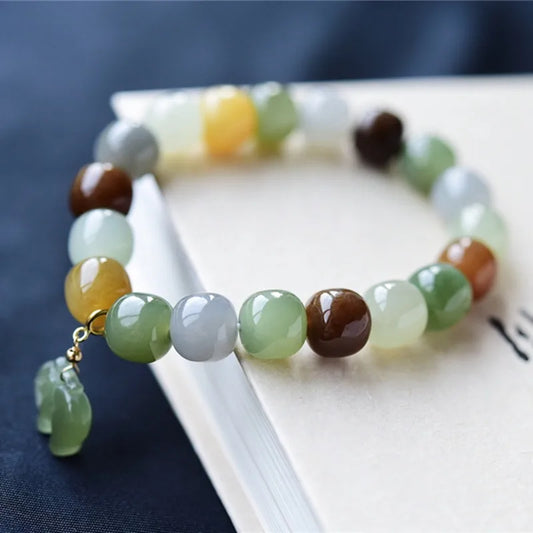 Hetian Jade 9×10mm Multicolor Bracelet｜Unisex Feng Shui Talisman