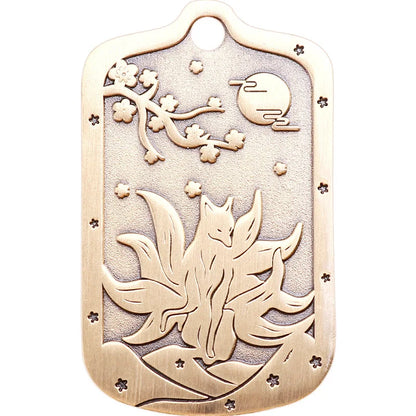 Taoist Peach Blossom Brass Necklace & Fox Keychain Set