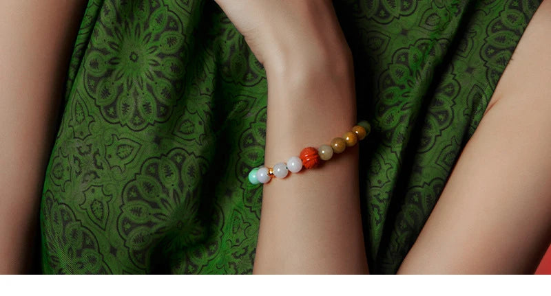 Natural Jadeite Beaded Bracelet | Vintage Ethnic Cord Pendant