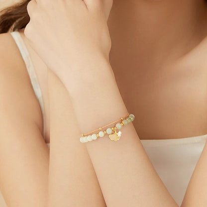 Hetian Jade Ginkgo Double-Layer Bracelet｜S925 Elegant Handmade