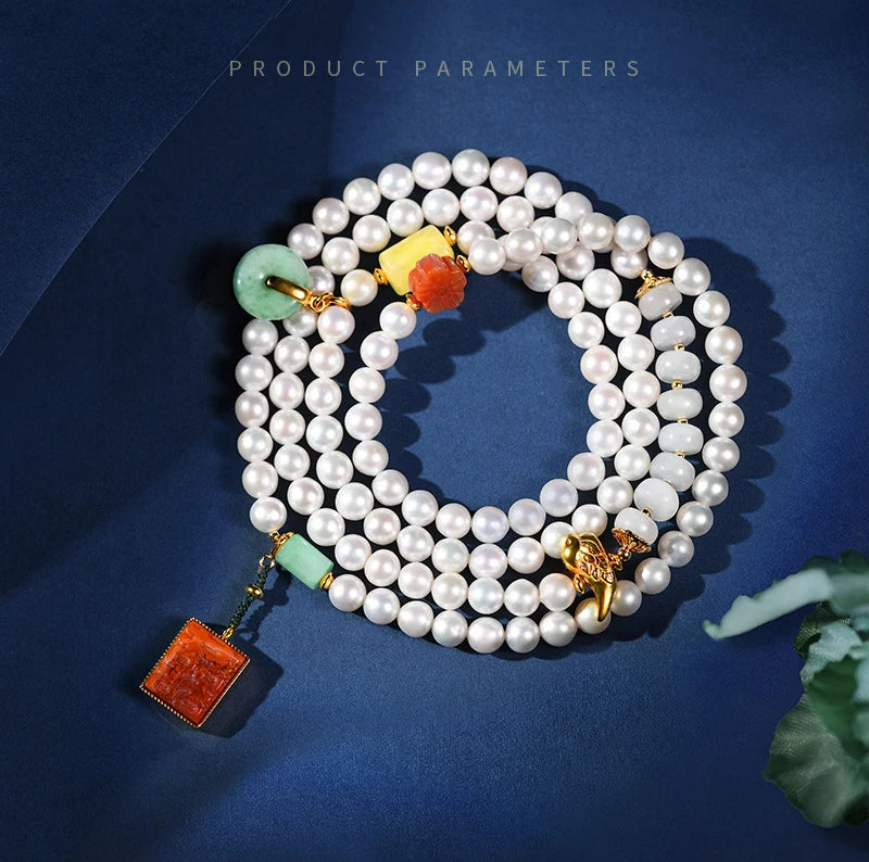 108-Bead Four-Circle Buddhist Bracelet with Freshwater Pearls
