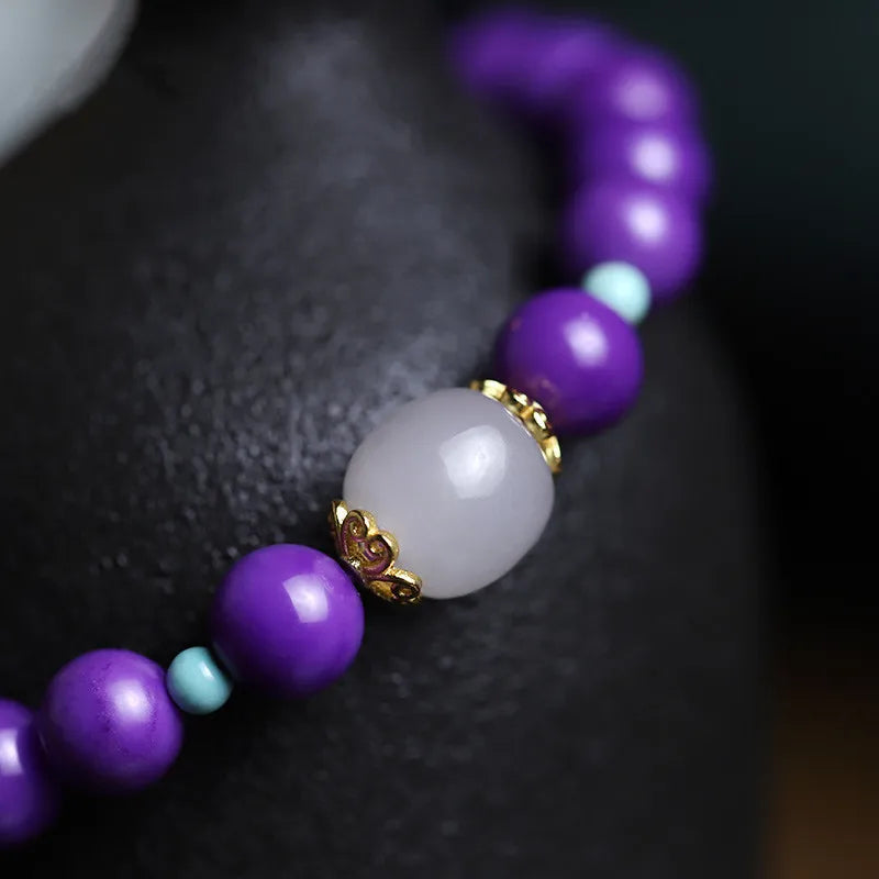 8mm Purple Bead Bracelet with Hotan Jade Buddha Hand