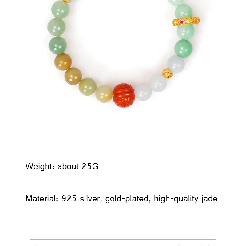 Natural Jadeite Beaded Bracelet | Vintage Ethnic Cord Pendant