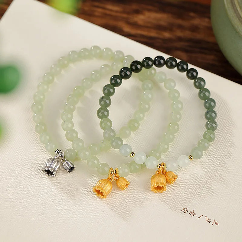Blue Hotan Jade Gradient Bead Bracelet｜S925 Gold-Plated Elegance