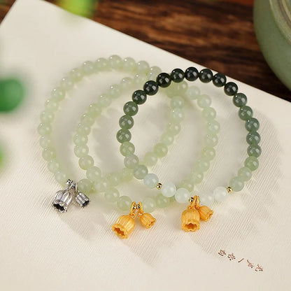 Blue Hotan Jade Gradient Bead Bracelet｜S925 Gold-Plated Elegance