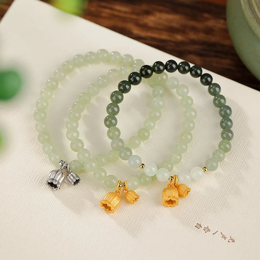 Blue Hotan Jade Gradient Bead Bracelet｜S925 Gold-Plated Elegance