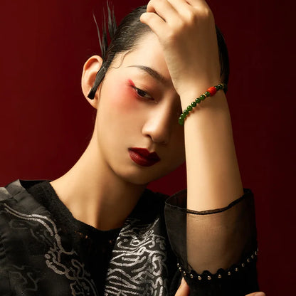 Hetian Jade Bead Bracelet | Tibetan Silver Minimalist