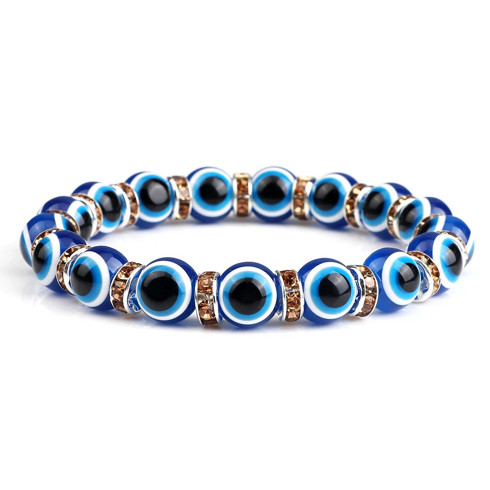 10mm Lucky Blue Evil Eye Bracelet with Charm Pendants