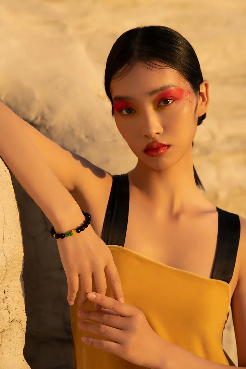 Obsidian & Purple Sandalwood Bracelet with 925 Needle