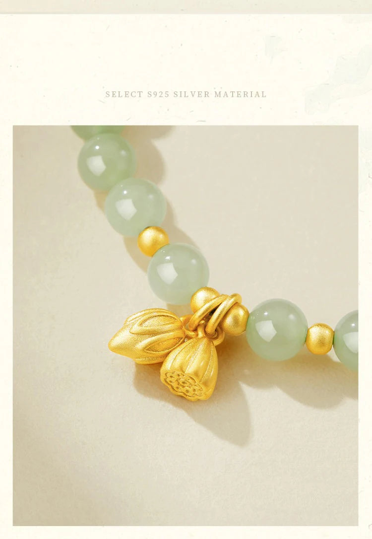 Lotus Seedpod Hetian Jade Elastic Bracelet — Vintage Student Beads