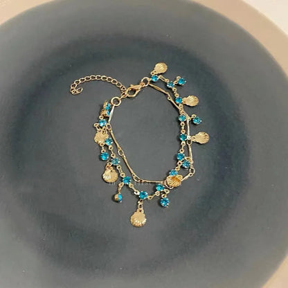 French Romantic Blue Crystal Shell Tassel Bracelet