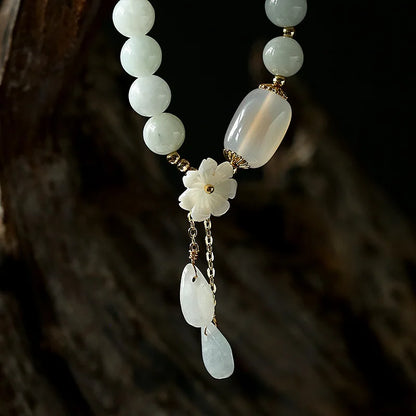 Water Drop Shell Flower Pendant Bracelet Woman Natural Jade Emerald Agate Beads Bracelet Adjustable Bangle Charm Jewelry