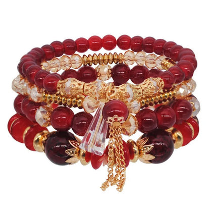 Bohemian Crystal Tassel Multi-Layer Elastic Bracelet Set (4pcs)