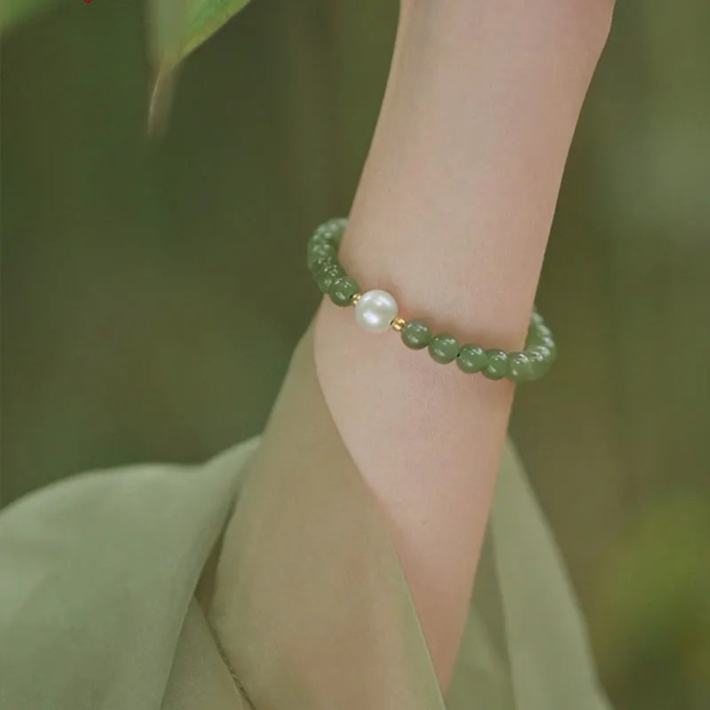 Hotan Jade 6mm Summer Bracelet｜Retro Gong-Bell Charm