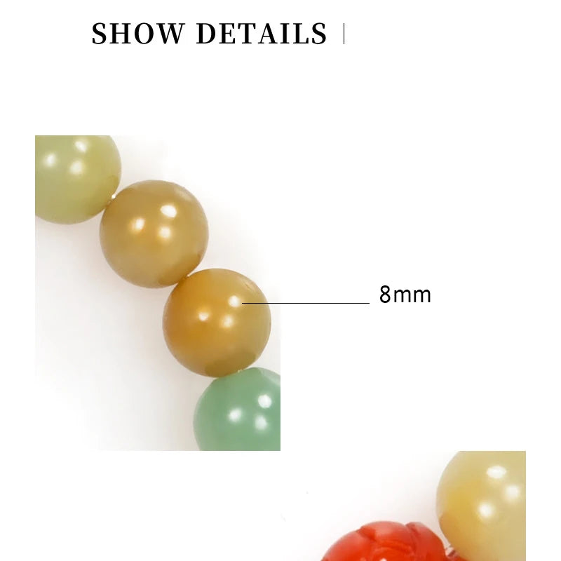 Natural Jadeite Beaded Bracelet | Vintage Ethnic Cord Pendant