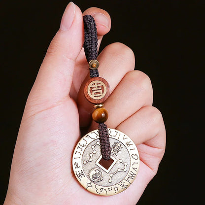 Pure Copper Taoist Nine-Char Mantra Keychain Pendant