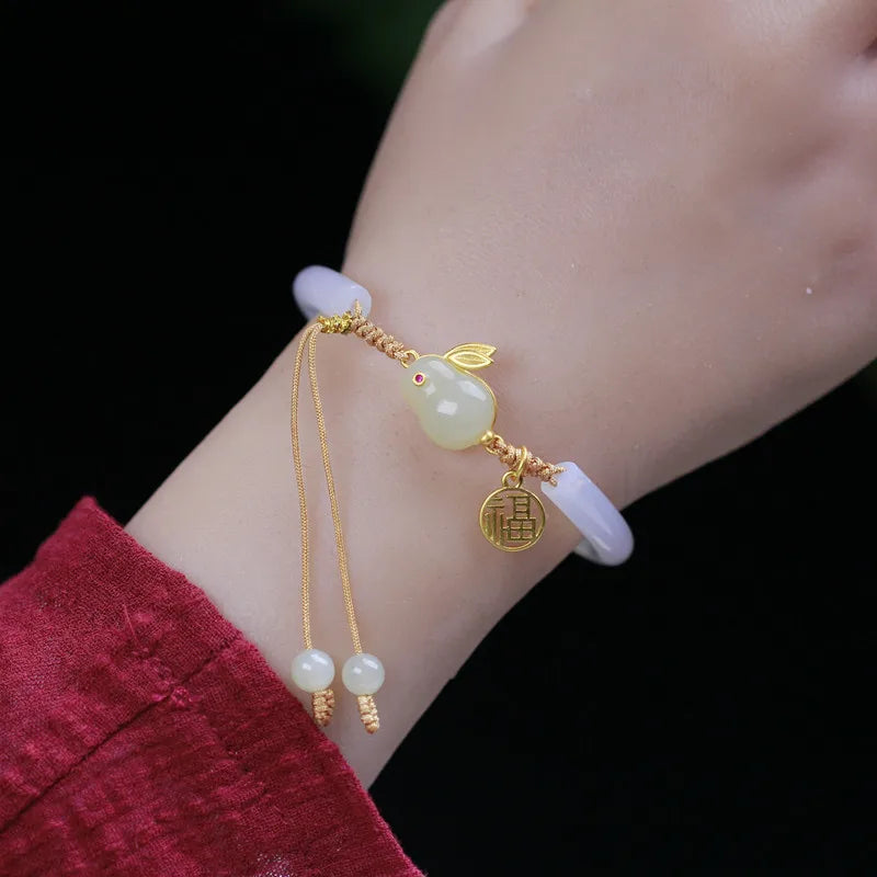 Hotan White Jade Safety-Lock Bracelet — Elegant Protective Charm