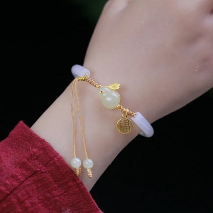 Vintage Hetian-Style Jade Water-Drop Charm Bracelet