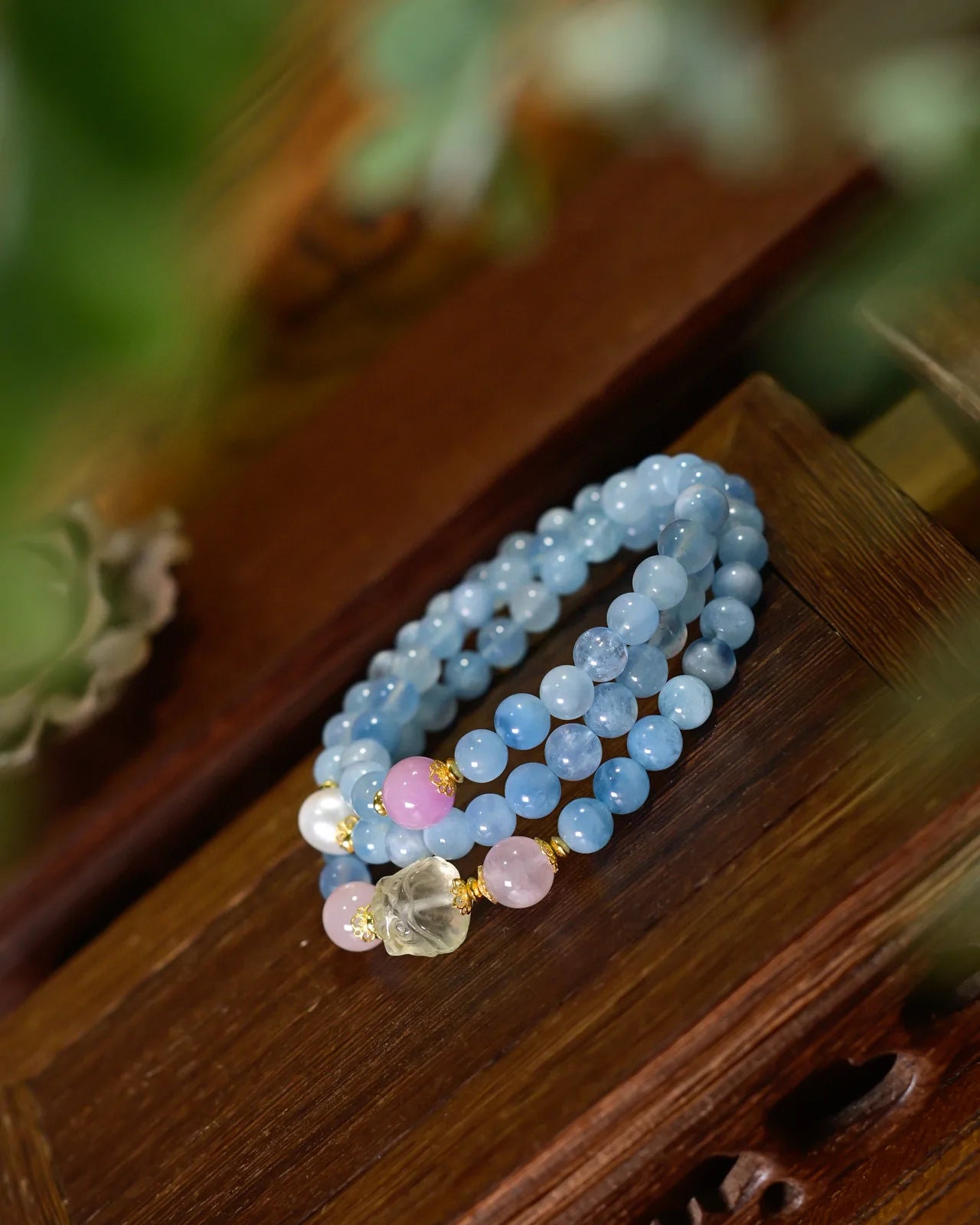 海蓝宝·黄水晶·昆士石幸运狮子层叠手链｜开运聚财护佑