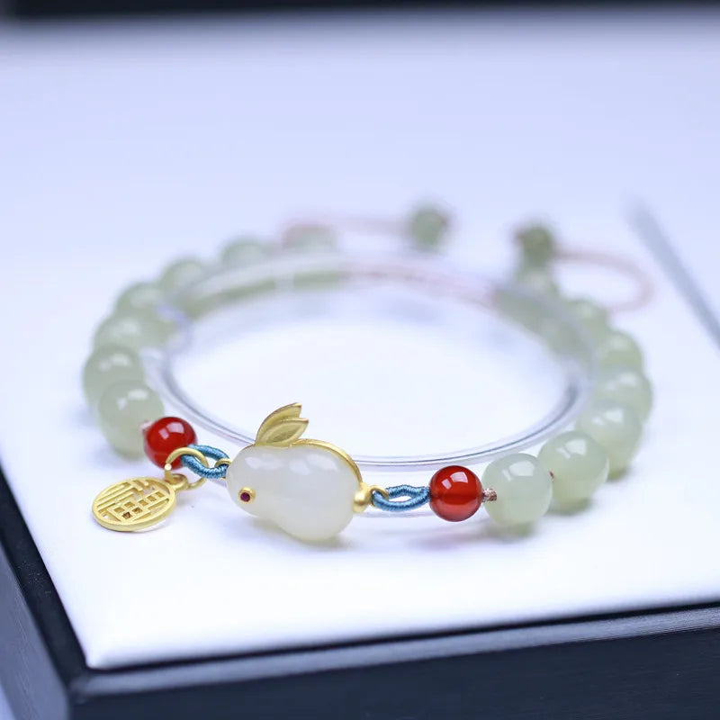 Hetian Jade Auspicious Bead Bracelet - 925 Silver Bell