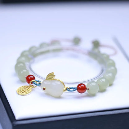 Hetian Jade Auspicious Bead Bracelet - 925 Silver Bell