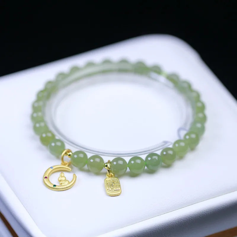 Lucky Jade Antique Gong Bell Bracelet — Boho Feng Shui Charm