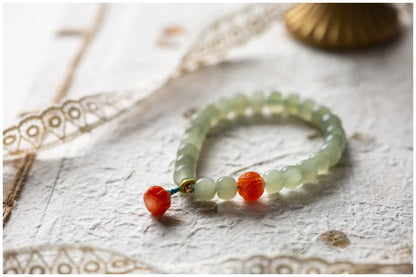 Hetian Jade 7mm Lotus String Bracelet — Nephrite Single Circle