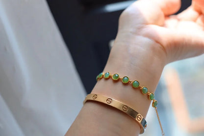 Retro Jade-Green Geometric Zircon Bracelet – Vintage Charm