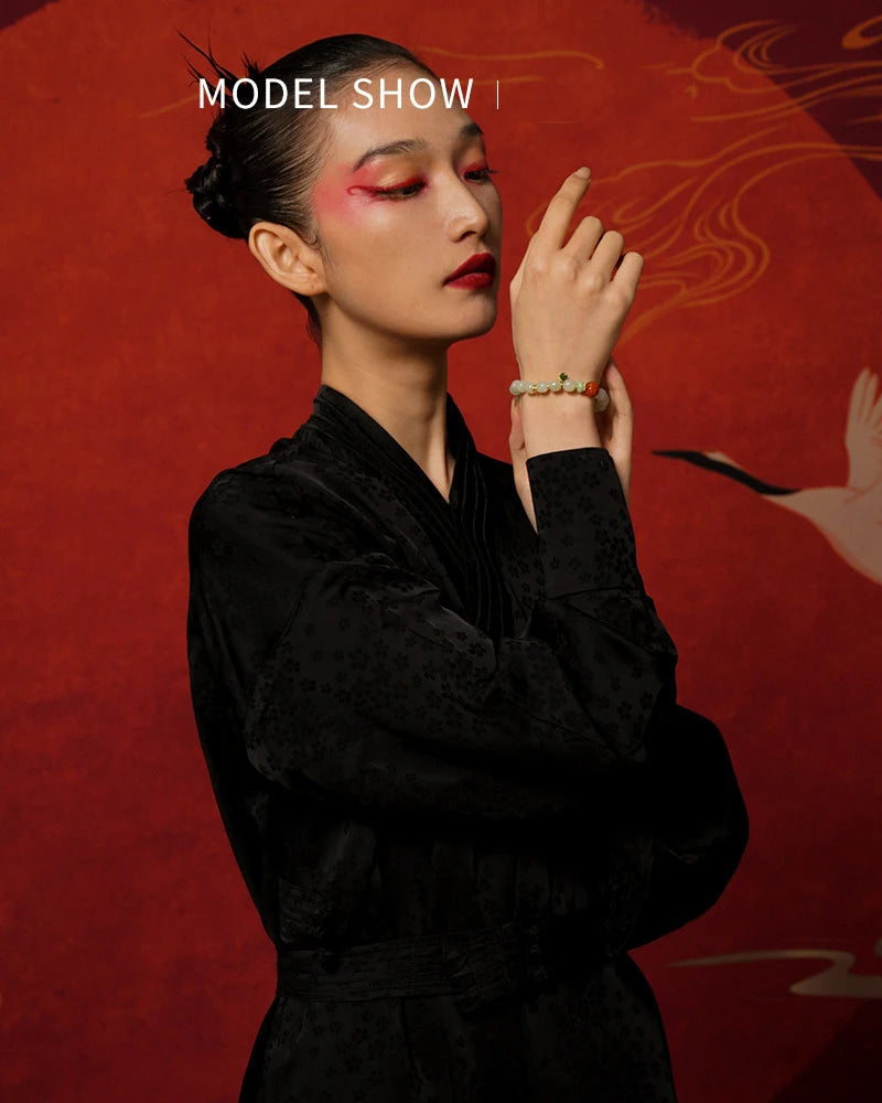 White Jade & Green Jasper Amber Beaded Bracelet - Vintage Charm