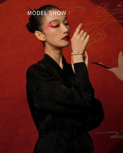 White Jade & Green Jasper Amber Beaded Bracelet - Vintage Charm