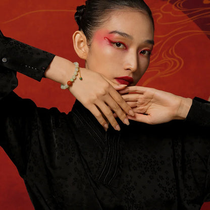 White Jade & Green Jasper Amber Beaded Bracelet - Vintage Charm