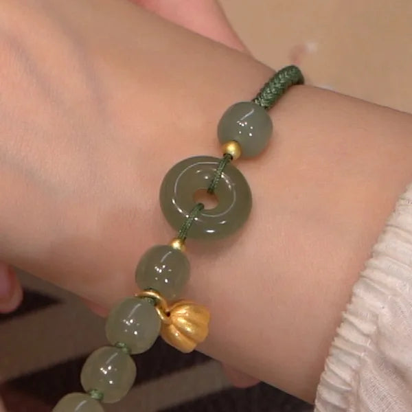 Hetian Jade Leaf Bracelet ｜ Vintage Handmade Feng Shui Charm